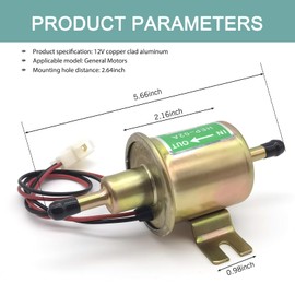 Eratus Fuel Pump, 12V 3-5 PSI Heavy Duty Plunger Type Fuel Supply Power Fuel Pump, Low Pressure Fuel Transfer Pump Modification Accessories, Universal for MT/Manual Transmission (Gold)