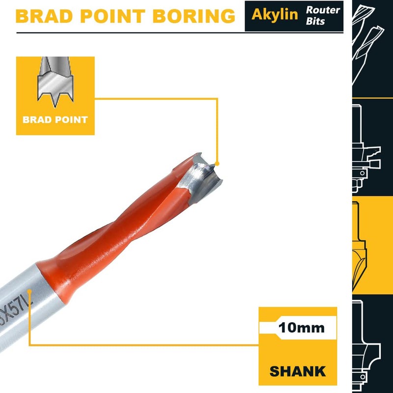 Akylintools 2Pcs Brad Point Boring Bit Dowel Drill Bits 8mm