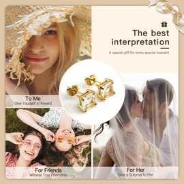 DjkIdj 2 pairs of male and female stainless steel zircon earrings, white and black, washable, low sensitivity, high color retention, Medium, Copper 18k gold plating Zircon, No Gemstone