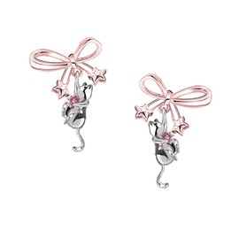 Sweet pink bow and cat earrings Fashionable ladies earrings personality animal accessories M3859 (M3859001)