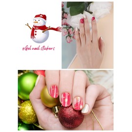 TOROKOM Christmas Cured Gel Nail Strips,Red Snowflake Gel Nail Polish Strips Long Lasting Waterproof Full Nail Wraps Stickers with Stick, Nail File, Wipes & Sealing(UV/LED Lamp Required)