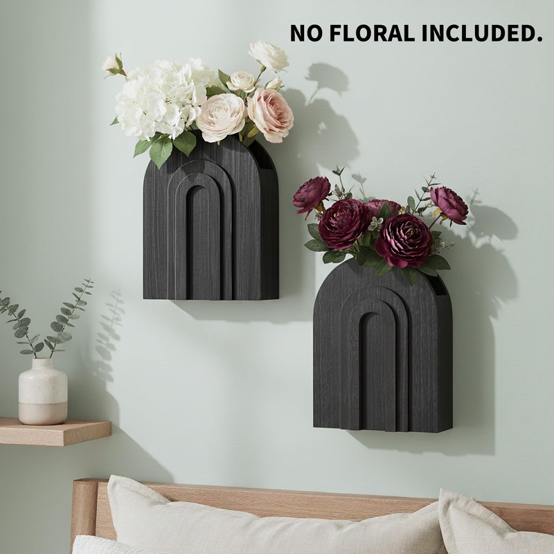 2 Pack Black Wooden Wall Vase for Pampas Grass and