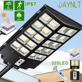 JAYNLT 5000W 320800LM Solar Street Light - Dusk to Dawn Motion Sensor Path Light with Remote Control, Lithium Battery, and Wide Angle Lamp for Outdoor Yard, Road, and Parking Lot - Semi-Flush Mount, Waterproof, and Energy-Efficient