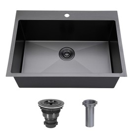 RICINUN 28 Inch Black Drop In Kichen Sink, 28x20 Inch Stainless Steel Single Bowl Workstation Sink, Top mount Gunmetal Black Sinks for RV, Laundry, 16 Gauge Overmount Kitchen Sinks With Strainer