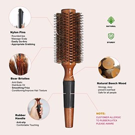 BESTOOL Cepillo redondo para secado por soplado, cepillo redondo para mujeres o hombres, cepillo de pelo redondo de cerdas de jabalí para soplar rápid