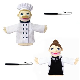 Professional Hand Puppets,2pcs Chef Puppet and Waitress Hand Puppet for Kids Role Play,Teaching Puppet Stuffed Toys Character Puppet with Movable Mouth（03-Chef &Waitress