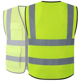 JKSafety Reflective Safety Vest for Men Women With 8 Pockets Hi Vis Work Construction Vest High visibility Vest Meet ANSI/ISEA Compliant(70-Yellow-3XL)