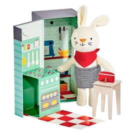 Petit Collage Rubie The Rabbit in The Kitchen Play Set – Includes Stuffed Animal Toy and Pop-Out Play Set Box – Perfect for Hours of Pretend Play, Kid's Play Set Encourages Creative Expression