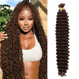 Dark Brown Boho Hair for Braiding Deep Wave Bulk for Braiding Curly Braiding hair Wet and Wavy Braiding Hair Deep Water Wave Braiding Hair Extensions for Black Women (4#, 24 Inch(50g/Bundle x2))