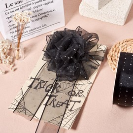 KISSITTY 9.8 Yards Organza Ribbon Black Wide Craft Decorative Polyester Ribbon with Clear Rhinestones for Valentine's Day Floral Bouquets Garlands Wedding Gift Wrapping Hair Decor