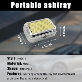Yourkar Portable Ashtrays, Stainless Steel Carry-on Mini Ashtray with Windproof Lid, Portable Waterproof Creative Pocket Ashtray for Outdoor Cars, Universal Car Accessories (Yellow)
