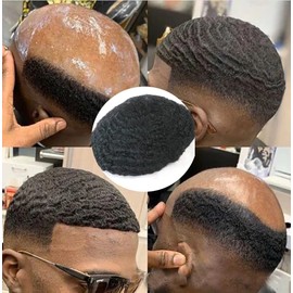 SIMBEAUTY Indian Remy Human Hair 360 Wave 10MM Curly Toupee Skin Base 10x8inch for Black Men with Men Hair System Human Hair… (#1B (Off Black) 10mm Curly)