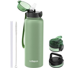 GOPPUS 1.2L/40oz Stainless Water Bottle with Straw Large Thermal Bottle 1200ml Flip Top Metal Bottles Cold Drink Leakproof Flask Big Drinks Bottles Double Walled Insulated Bottle Travel Water Bottle