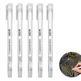 White Gel Pen Set,5 Pcs 1mm White Ink Pens for Black Paper, Sketching, Drawing, Highlighting, and Writing,Fine Liner for Art, Adult Coloring Books, and Note-Taking