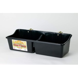 Little Giant Hook Over Portable Feeder with Divider (Black) Heavy Duty Plastic Mountable Feeding Trough for Livestock & Pets (16 Quart) (Item No. HFP24DBLACK)