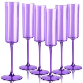 YOUBET 24 Pack Purple Plastic Champagne Flutes -6 Oz Clear Purple Champagne Glasses - Square Plastic Toasting Glasses for Birthday Anniversary Wedding & Holiday Party