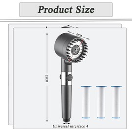 Ion Shower Drops Head Filtered Showerhead, Shower Head with Filter - Pressure Boosting Showerhead, Adjustable Settings with Hose