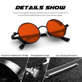 CGID Retro Sonnenbrille im Steampunk Stil Runde Metallrahmen Brille Herren Damen,E72