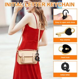 Initial Letter Keyring Letter A-Z Keychain Heart Initial Keychain Gifts for Women Wife Girlfriend Daughter Graduation Birthday Gift Alphabet Initials Keyring for Purse Backpacks Handbags (Letter Q)