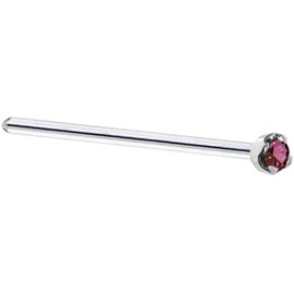 Body Candy Solid 18k White Gold 1.5mm (0.015 cttw) Genuine Purple Diamond Straight Fishtail Nose Stud Ring 18 Gauge 17mm
