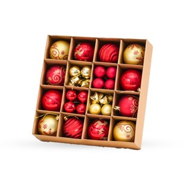 Christmas Tree Decorations Baubles 44 Pcs – Hanging Ball Ornaments Sets – Shatterproof 3 & 6cm Plastic Balls for Festive Holiday – Ideal for Home, Trees, Weddings, and Party Decor (Red & Gold)