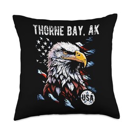 Awesome Thorne Bay Alaska USA Designs Souvenirs Thorne Bay AK Patriotic Eagle USA Flag Vintage Style Design Throw Pillow, 18x18, Multicolor