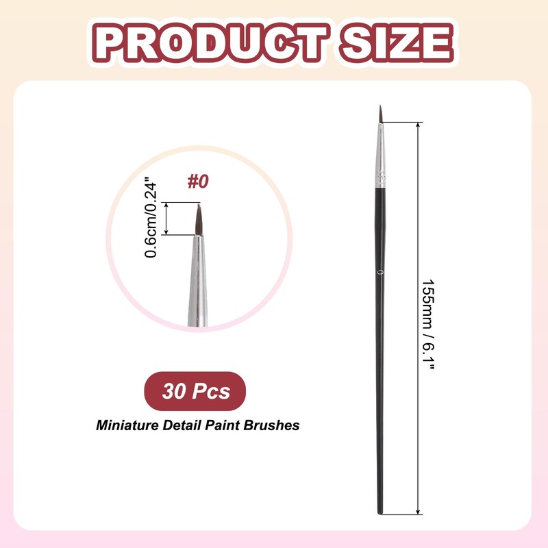 sourcing map 30Pcs Fine Pointed Miniature Paint Brushes(Black #0)