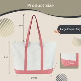 Leclane Canvas Tote Bag with External Pocket Reusable Grocery Bags Shopping Bags Heavy Duty Weekender Bags Work Tote Bags