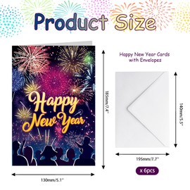 HOWAF 6 Pcs Happy New Year Cards 2025 New Year Greeting Cards with Envelopes, Happy New Year Card Winter Holiday Greetings Cards Notecards New Year Gifts Presents for New Years Eve Party Supplies
