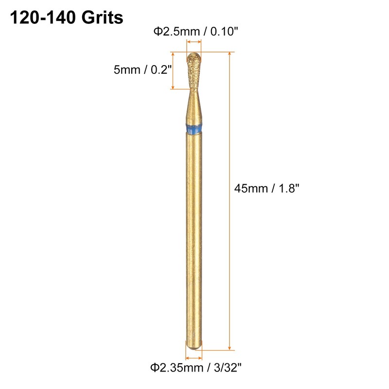 sourcing map 5pcs 120-140 Grits Diamond Grinding Bit 2mm Match