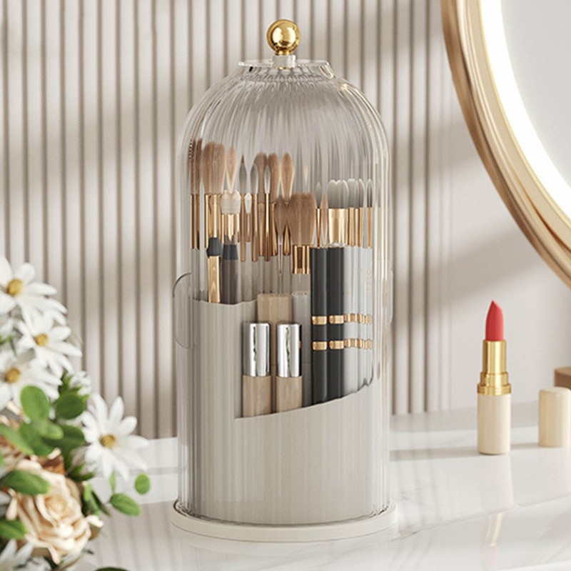 Cosmetic Storage Holder Box Transparent Rotating Sliding Door Makeup Brush