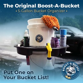 Boost-A-Bucket 5 Gallon Car Wash Bucket Organizer Car Detailing Rotating Caddy 5 Gallon Bucket Accessories Cart Holds Towels, Tools, Washing, Auto Cleaning Supplies - (Buckets & Dolly Sold Separately)