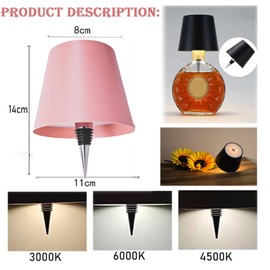 Neioaas Wireless Bottle Lamp,2025 New 3 Color Stepless Dimming Wireless Wine Bottle Lamp, USB Rechargeable Touch LED Wine Bottle Lights for Home,Bar,Camping,Travel(Pink, 1PC)