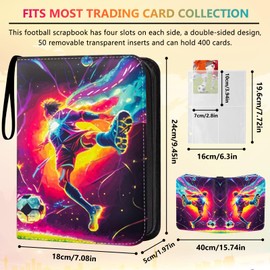 Trading Card Album, Football Card Folder, 4 Pockets, 50 Pages for 400 Cards, Compatible with All Types of Cards, Sports Cards, Book Folder with Zip, Carry Handle