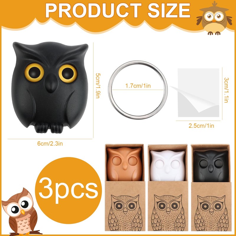 Exbrith Pack of 3 Key Hooks Owl, Owl Magnetic Key