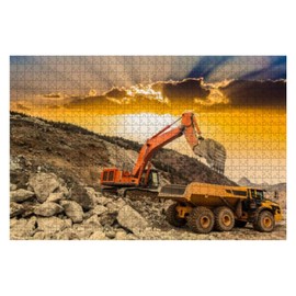 Excavator Loading Dumper Trucks at Sunset 1000 Piece Wooden Jigsaw Puzzle DIY Children Educational Puzzles Adult Decompression Gift Creative Games Toys Puzzles Home Decor