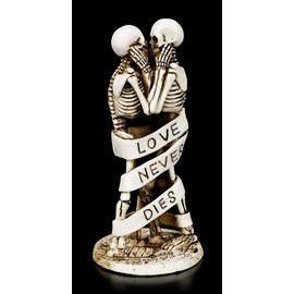 Skeleton Gothic Figures - Love Never Dies Banderole | Skeleton Bride and Groom, Fantasy Decorative Figure, Decorative Items, Statue, Sculpture, Height 17.5 cm