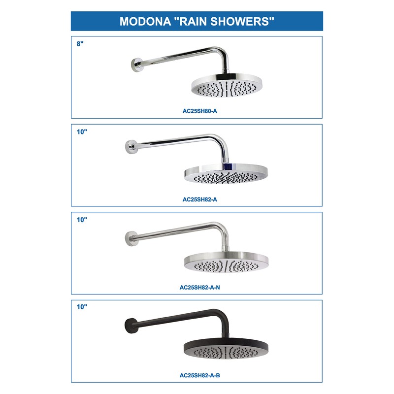 MODONA 10” Rain Shower Head and 16” Long Shower Arm