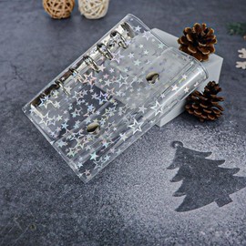 Lzcxszzm A7 Budget Binder Cover Clear PVC 6 Ring Binder Glitter Star Refillable Notebook Shell Protector with 2 Snaps