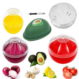 Yamesu 5Pcs Onion Garlic Lemon Avocado Saver Storage Keeper Holder for Fridge, BPA Free Tomato Vegetable Shaped Food Saver/Storage Containers, 5-piece Set Bundle