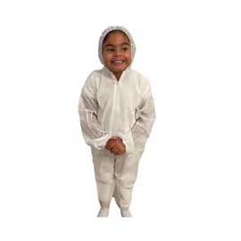 Disposable Children's Coveralls w Hood and elastic wrists, (X-Large) Size 11/12, Pack of 5