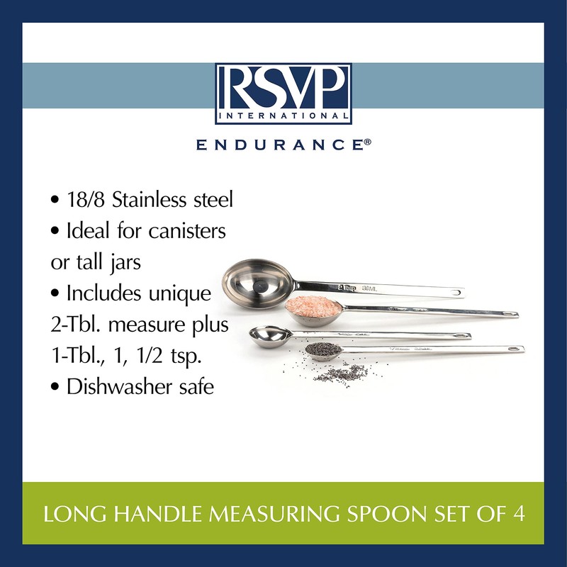 RSVP International Measuring Spoons, Long, Stainless Steel