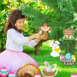 12 Pieces of Easter Retro Hanging Wooden Ornaments, Craft Rabbit Egg Jesus Classic Hanging Home Wall and Window Ornaments, Spring Home Decoration Hanging Party Indoor Decoration