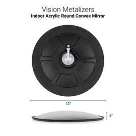 12” Acrylic Indoor Convex Mirror With Plastic Back, Round Indoor Security Mirror for the Garage Blind Spot, Store Safety, Warehouse Side View, Wall Mirror for Personal or Office Use - Vision Metalizers,Black