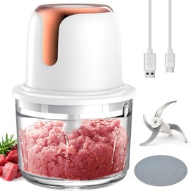 Sunfuny Cordless Food Processor, Mini Food Chopper Wireless with 5-Cup Glass Bowl, 6000mAh Battery USB-C Rechargeable Vegetable Chopper, Electric Meat Blender Garlic Grinder Kitchen Mixer (Rose Gold)