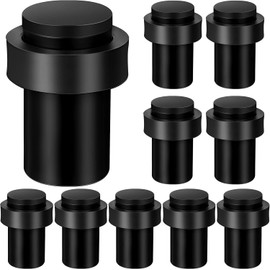 Chumia Stainless Steel Floor Door Stopper Set – Heavy Duty Cylindrical Rubber Bumper Door Stops Wall & Floor Mounted (Black, 10 Pack)