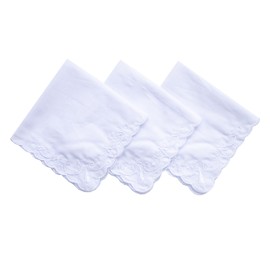 BonjourMrsMr Ladies Womes White Embroidery Cotton Handkerchiefs Wedding Hankies Scalloped Rose 6PCS
