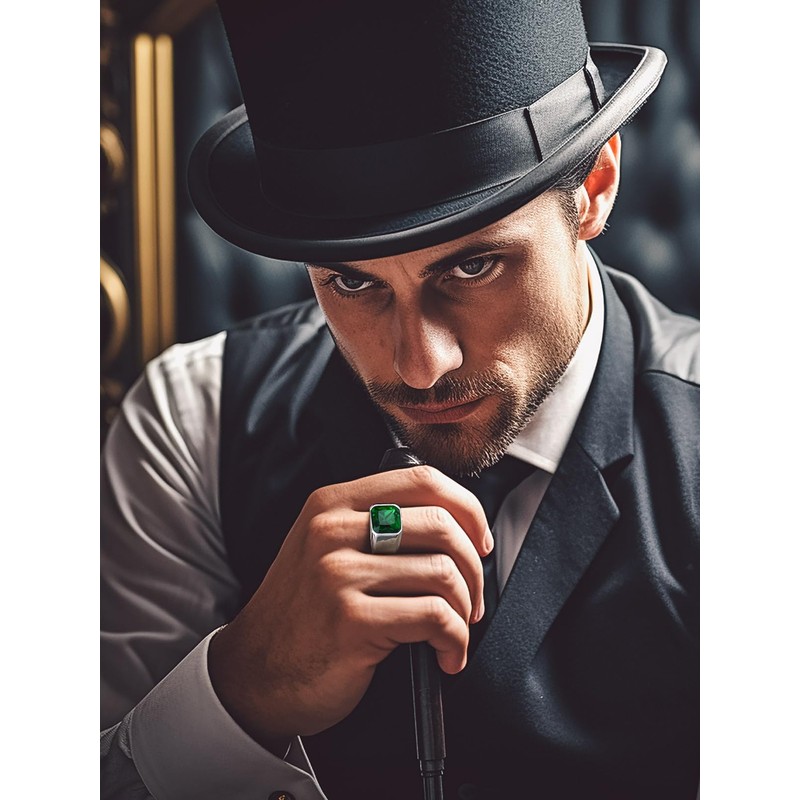 Bandmax Gemstone Signet Rings for Men, Stainless Steel Sovereign Ring