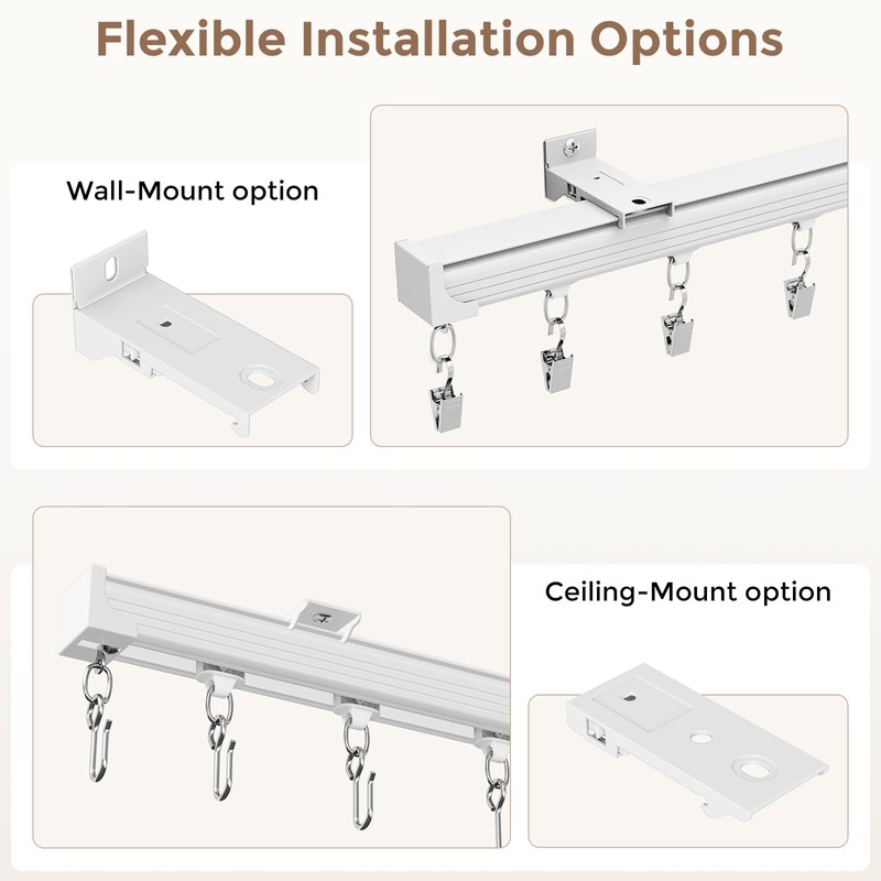 Ceiling Curtain Track White 6-9 ft Heavy Duty Ceiling/Wall Mount