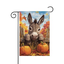 Donkey Leaning Over The Fence Garden Flag 12x18 Double Sided, Burlap Small Fall Leaves Garden Yard House Flags Thanksgiving Outside Outdoor House Yard Decoration(4480)